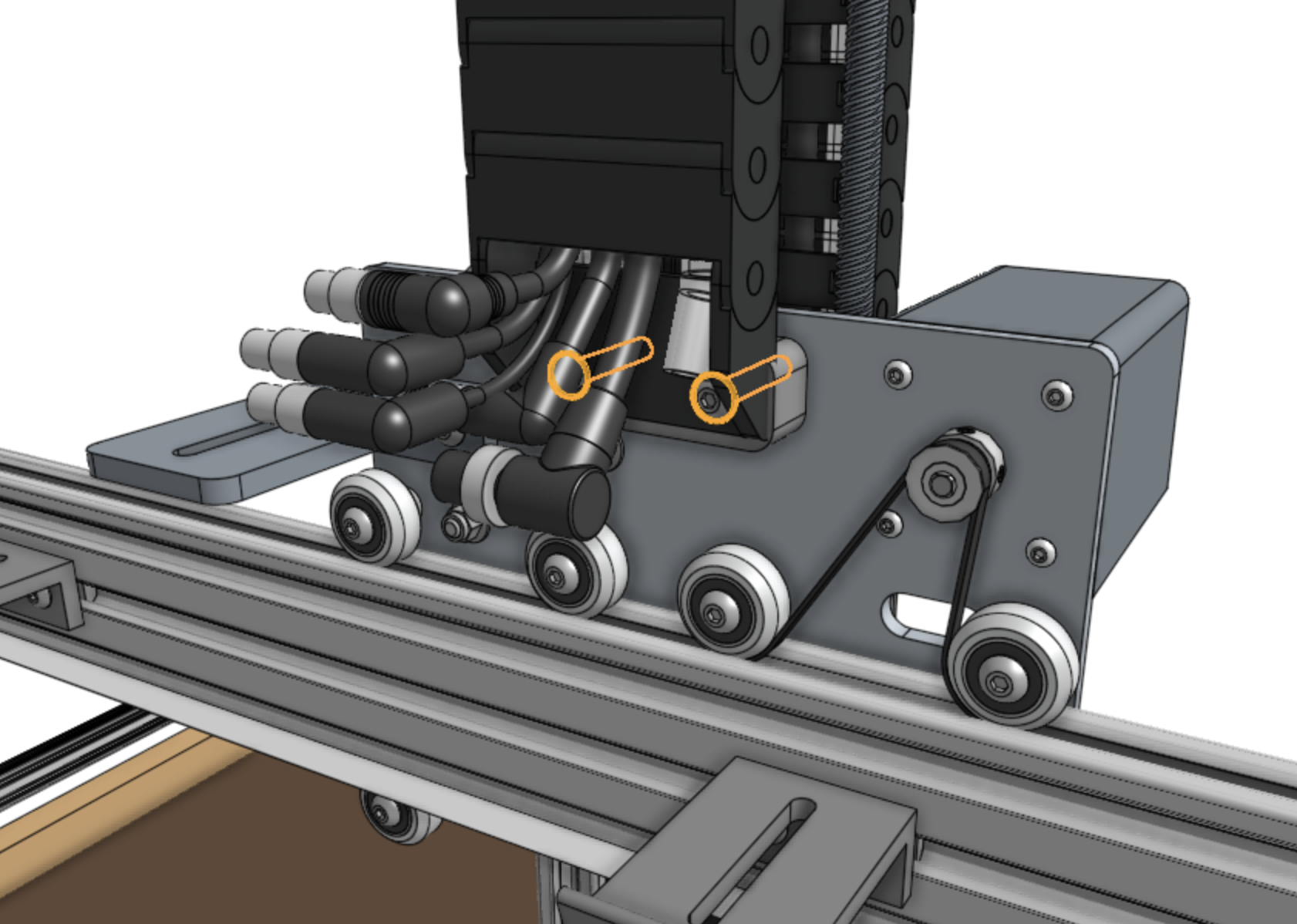 Mount the cable carrier to the cross-slide Mount the cable carrier to the cross-slide