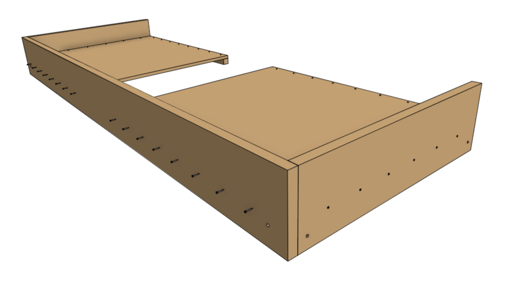 first long wall attached with screws first long wall attached with screws