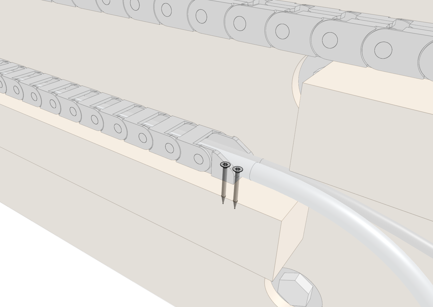 Mount the x-axis cable carrier to the supporting infrastructure Mount the x-axis cable carrier to the supporting infrastructure
