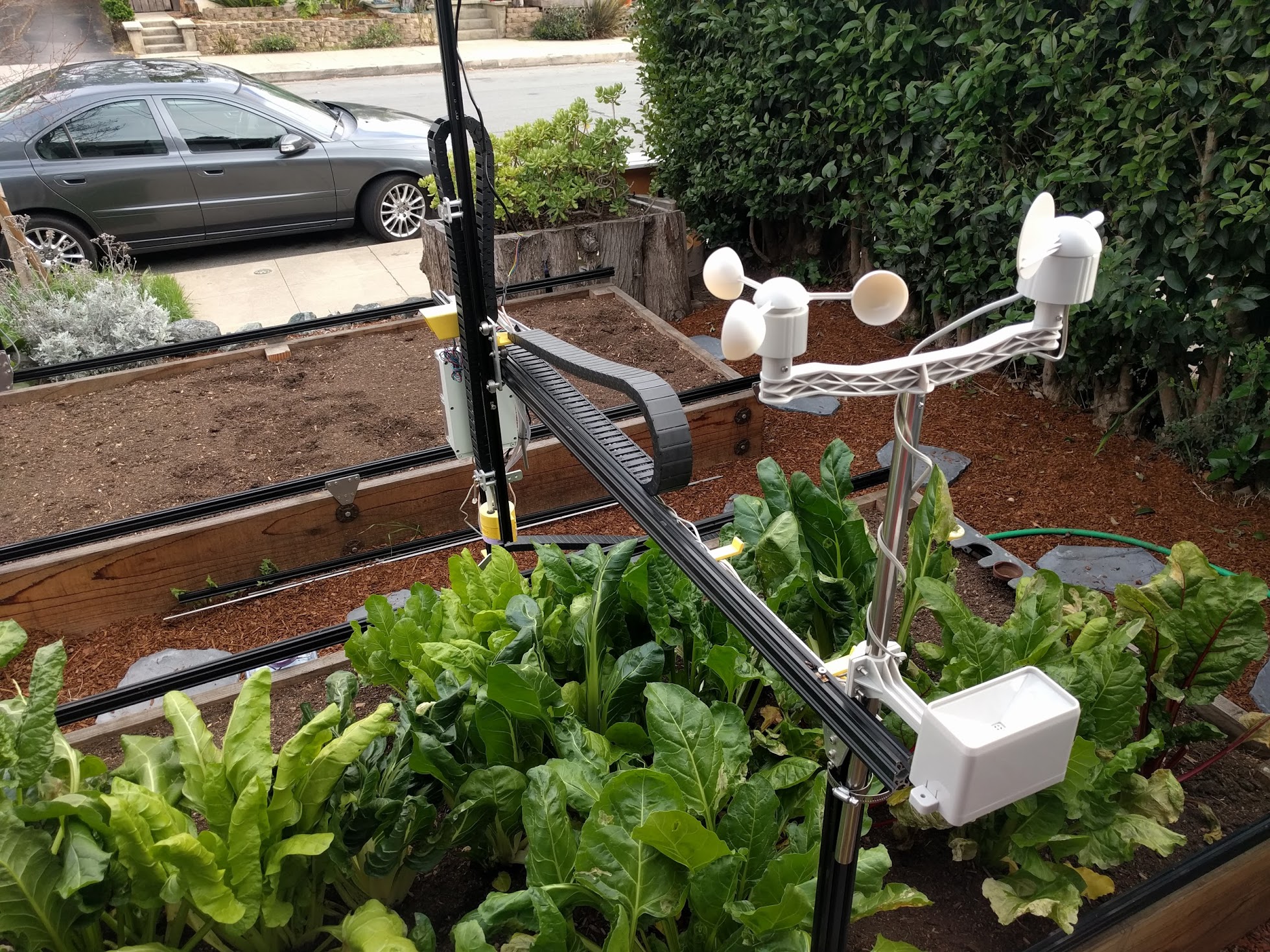 This FarmBot has been augmented with a weather station This FarmBot has been augmented with a weather station