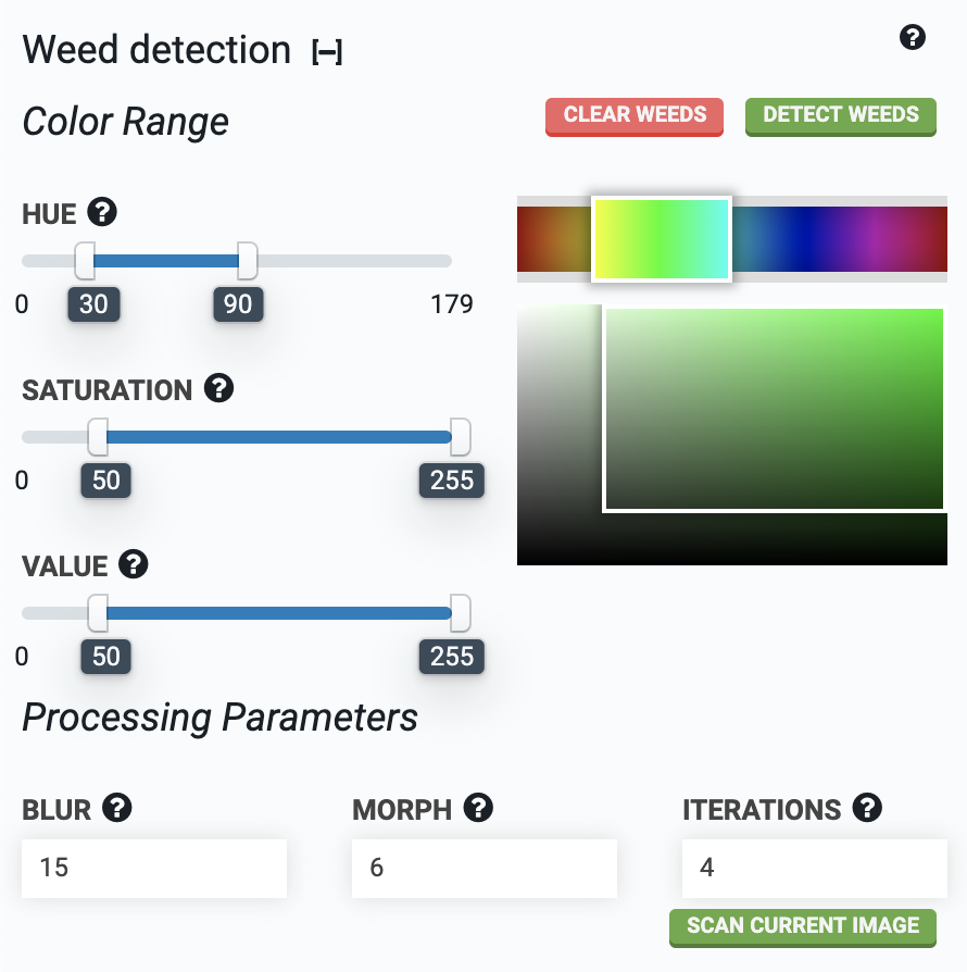 weed detection color range inputs weed detection color range inputs