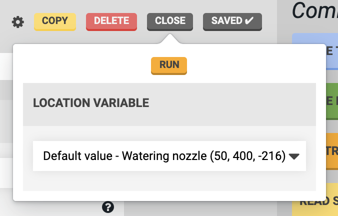sequence run button with location selection sequence run button with location selection