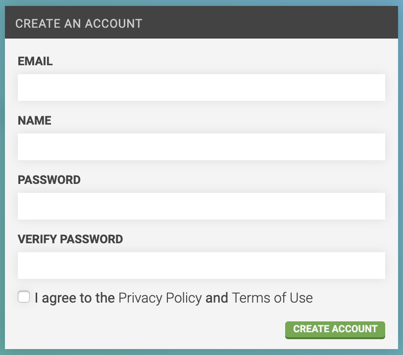 account creation screen account creation screen