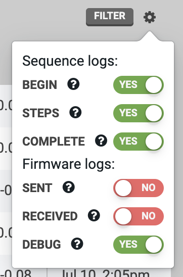 log settings menu log settings menu