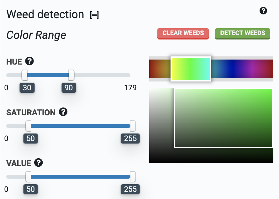 weed detection color range inputs weed detection color range inputs