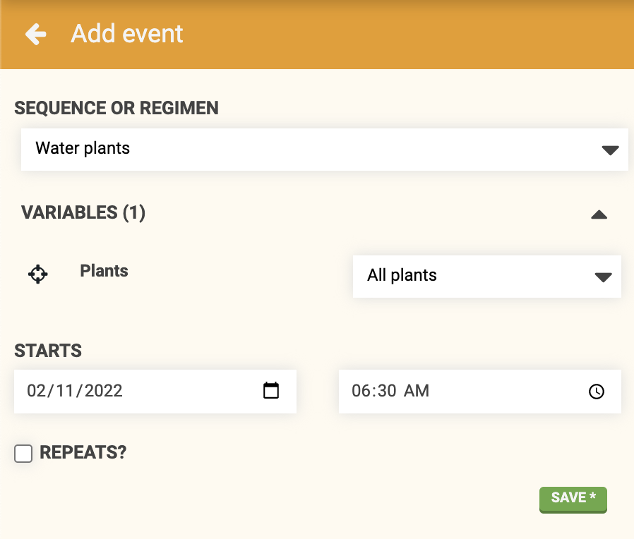 event variable form