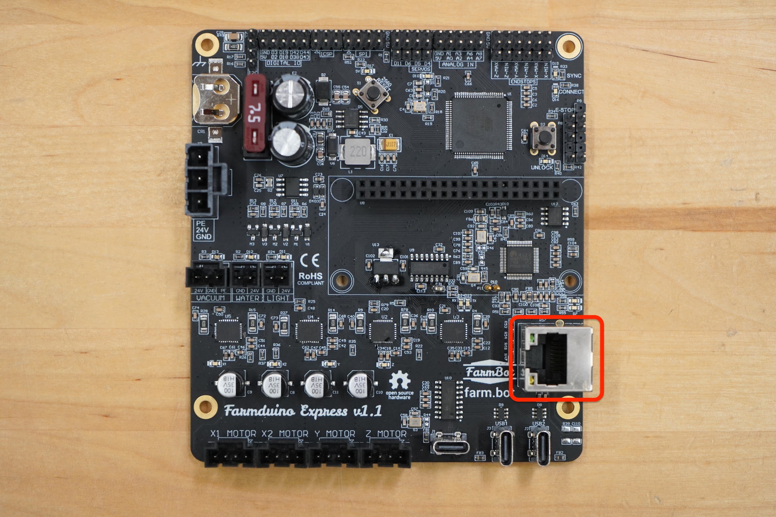 farmduino express v1.1 with ethernet port labeled farmduino express v1.1 with ethernet port labeled